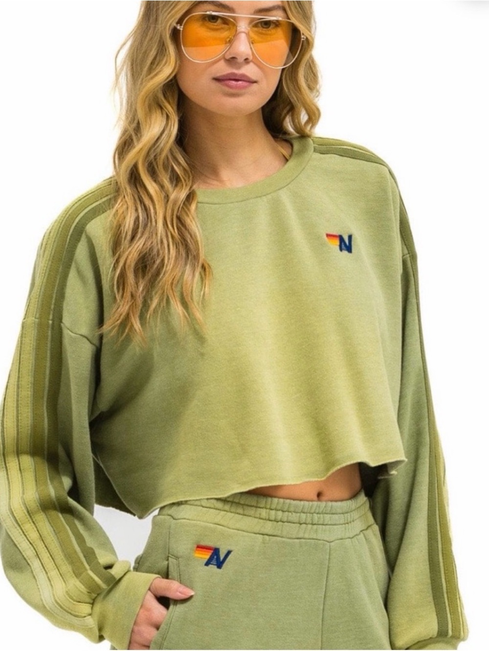 Aviator Nation Olive Green Cropped Sweatshirt - Women